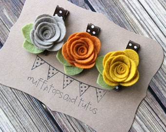 Fall felt flower hair clip set - baby, toddler girls hair clip - flower clippie