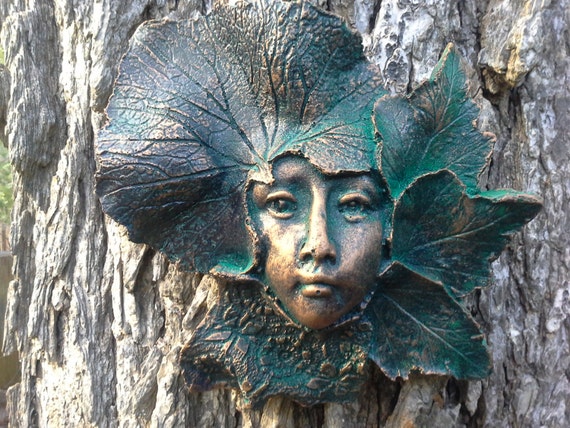 Ana fairy déesse verte feuille visage ciment par gablegargoyles Verte Créatif clôture