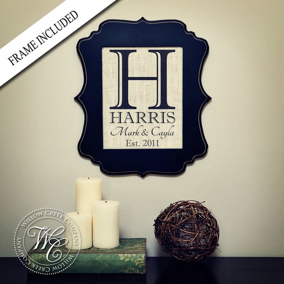 Personalized Wedding Gift, Burlap Wall Decor, Family Name Sign with
