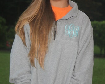 SALE!!! Monogrammed Unisex Fleece Quarter Zip Sweatshirt, Monogram Fleece Pullover with Quarter Zip, Monogram Sweatshirt, Monogram Pullover