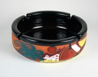 Punta Cana rd. Terracotta Ashtray Black Blue Yellow White Collectable Souvenir Vintage Antique