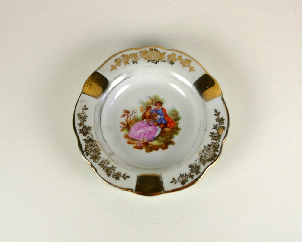 Ashtray Limoges French Porcelain w/ Gold Gilt Housewares Home