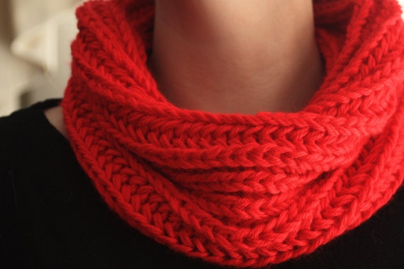 red knit cowl neck scarf