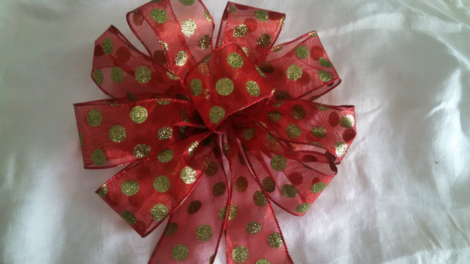 Red & Lime Green Polka dots Christmas Bow for Wreaths, Swags, Staircase, Fireplace, Home Decor, etc.