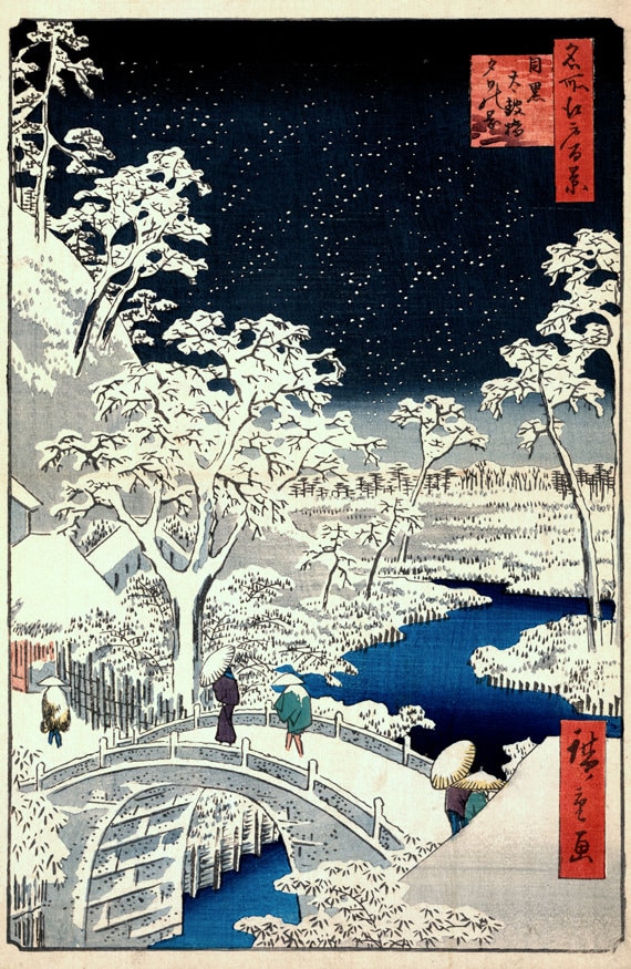 Japanese art Hiroshige Snow Drum Bridge Views of Edo by ArtPink