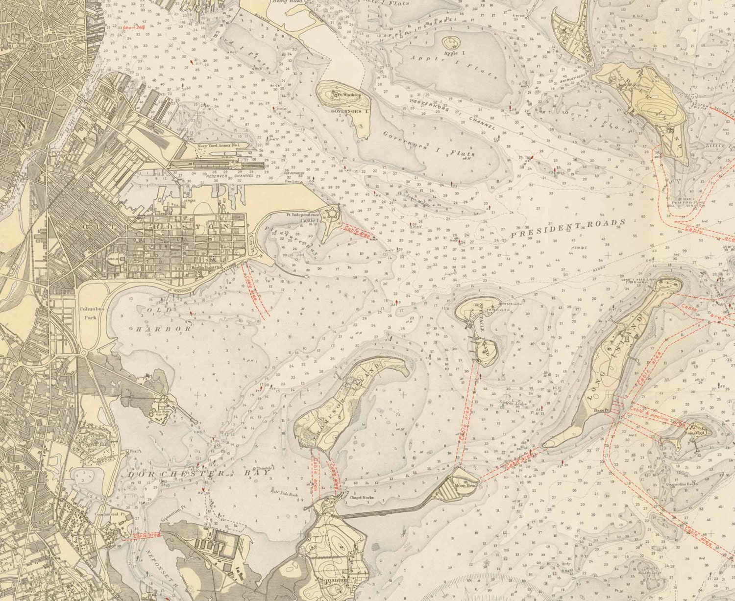 Boston Harbor MA 1931 Nautical Map Reprint AC Harbors