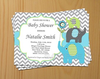 Boy Baby Shower Invitation Elephant Baby Shower invitations Printable Baby Shower Invite -FREE Thank You Card - editable pdf Download (87f)