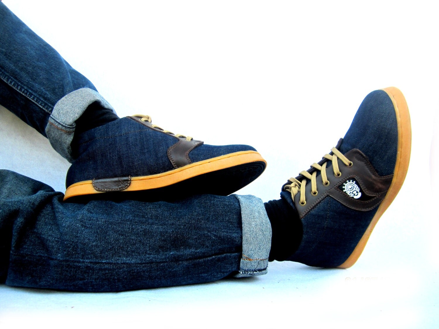 blue jeans tan shoes