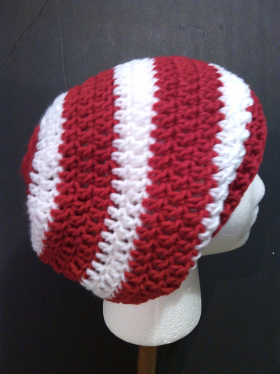 Red and White-Striped Slouchy Beanie - Ready to Ship