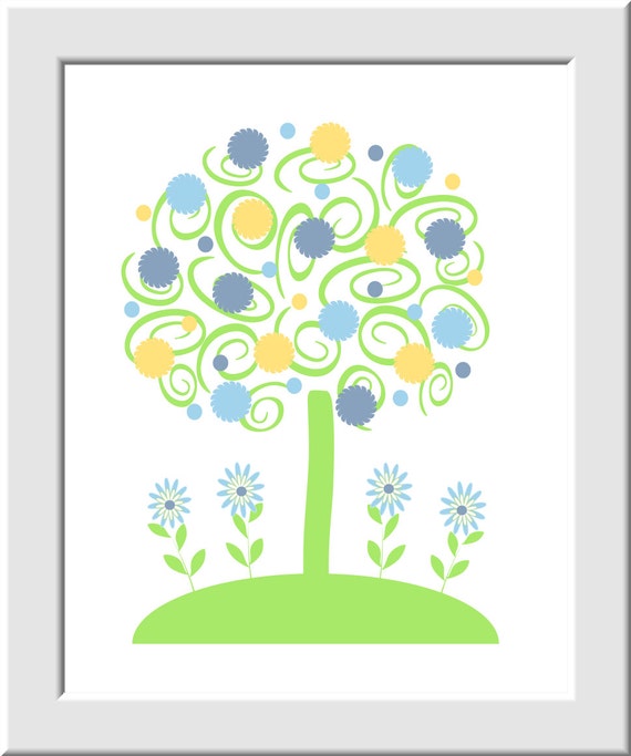 Baby Boy Nursery Wall Art Blue Yellow Green Elephant Giraffe