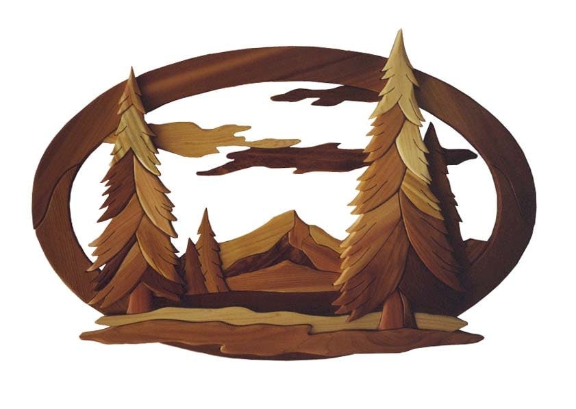 Intarsia Woodworking Pattern MOUNTAIN & TREE SCENE