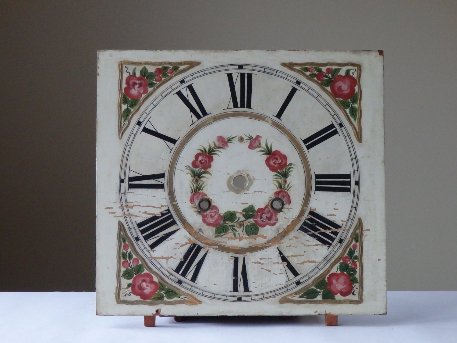 Antique Clock Face Wood Hand Painted Grandfather Clock Dial