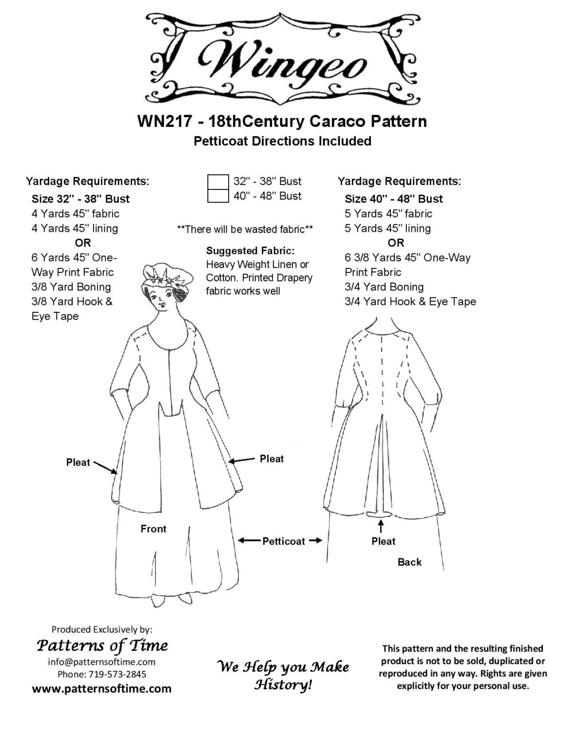 WN217 18th Century Caraco Sewing Patterns by Wingeo