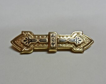 Antique Victorian Steampunk Gold Tone Taille D' 'Epargne Brooch Pin With Pendant Hanging Loop