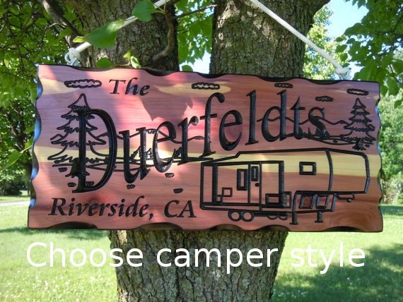 Items similar to Family Camper Sign Personalized Carved Wooden Last ...