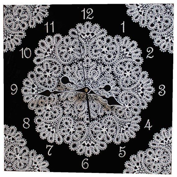 Wall clock interior "Vologda snowflake". Imitation Vologda lace. Price includes shipping to anywhere in the world.