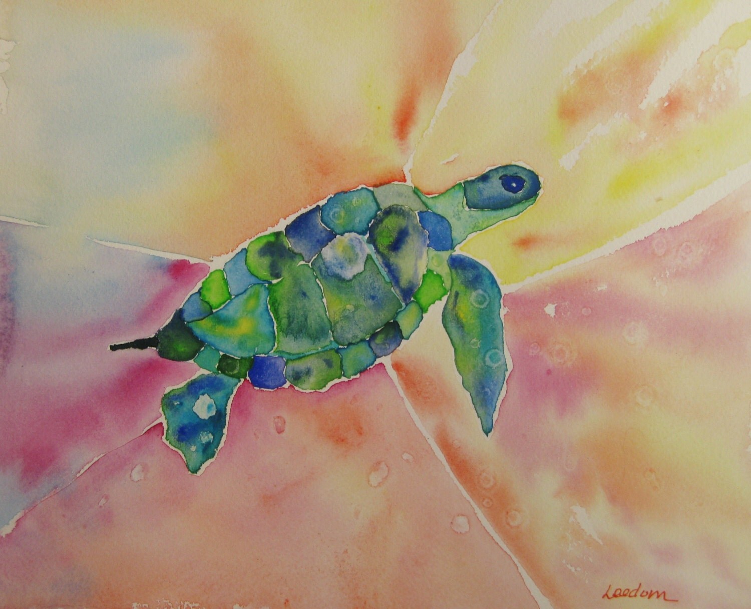 Turtle watercolor painting Sea turtle original watercolor