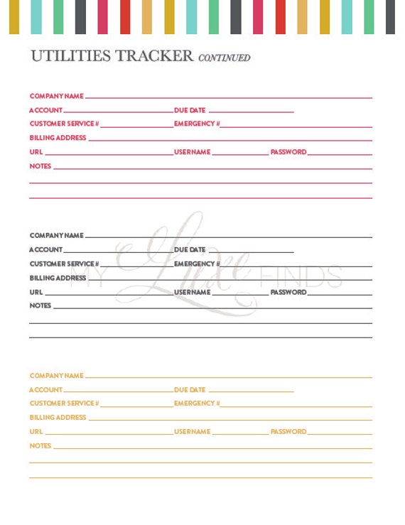 Utilities Tracker and Bill Pay Home Management Folder