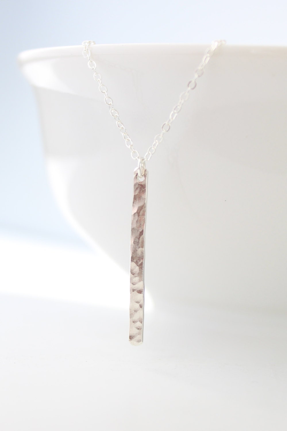 Silver Hammered Bar Necklace Gift Necklace by powderandjade