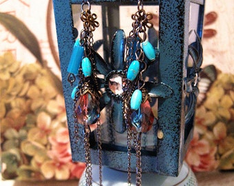 extra long beaded earrings //Dangle Earrings//Oversized Earrings// long chain beaded earrings-turquoise earrings----Valentine's Day Gift