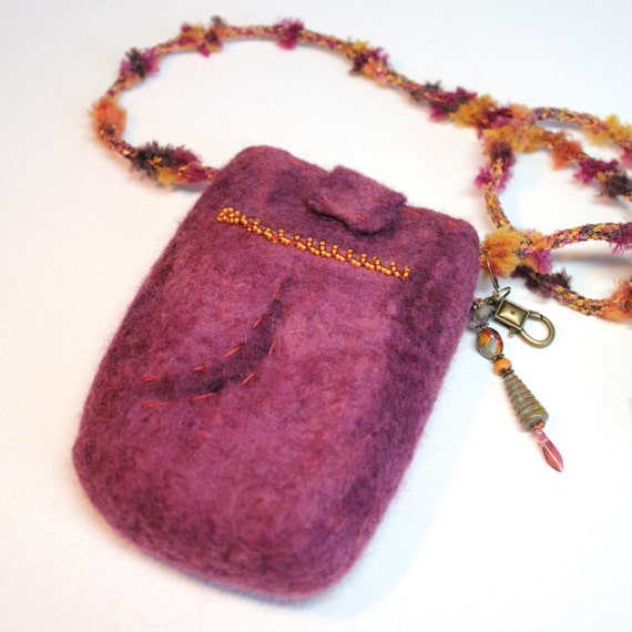 Wool Felted Bag, Cell Phone Purse, Cross Body iPhone 6 Carrier ...