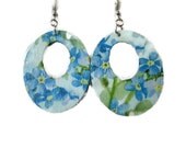 Wood hoop earrings Romantic blue Wooden earrings with flowers Flowers earrings Decoupage earrings Romantic jewelry Romantic flower jewelry