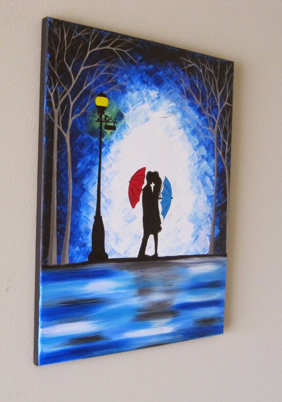 Original Couple in rain painting Couple kissing in by ArtByRangrez