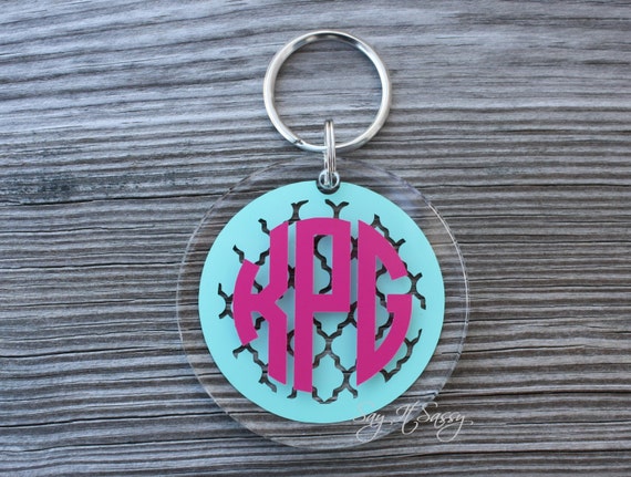 Download Items similar to Quatrefoil Circle Monogram Keychain ...