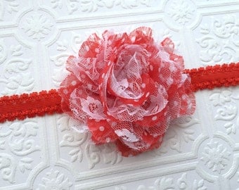 The Red Polka Dot Lacy Puff Headband or Hair Clip
