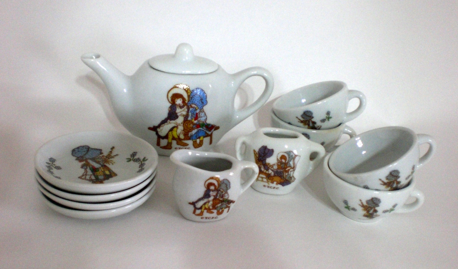 Vintage Holly Hobbie Porcelain Tea Set 4 Cups 4 Saucers Tea