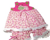 Baby Girl Summer Clothes - Sun Top and Pantaloons - Hippo Applique