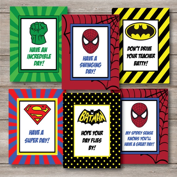 Super Heroes Lunch Box Notes Printable Lunch Notes by Punkyprep