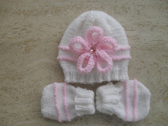Instant Download Knitting Pattern Baby Girl Hat & Mittens