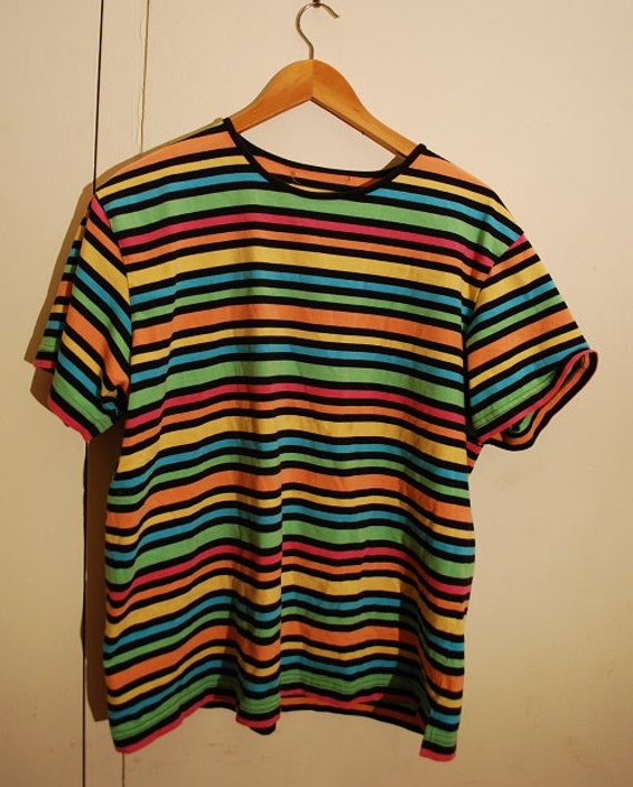 Bright Neon Striped T shirt by EccentricFrenchmen on Etsy