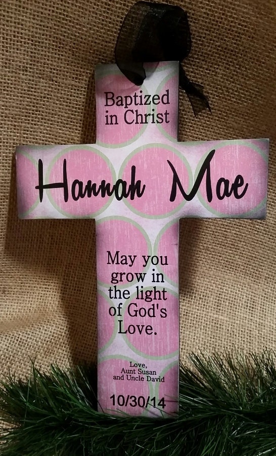 Personalized Christmas Ornament Cross - "BAPTIZED IN CHRIST....Grow in the light" Gift for Baptism or Confirmation Godparent Godmother