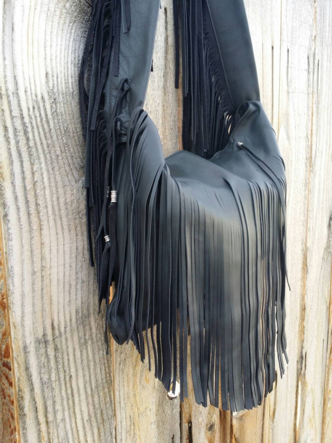 Black Leather Fringe Hobo Bag / Leather by RusticMoonLeather