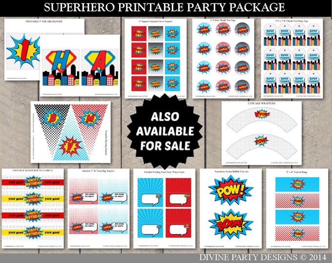 SALE INSTANT DOWNLOAD Superhero Birthday Party Printable 8x10 Sign Package / Superheroes Collection / Item #501