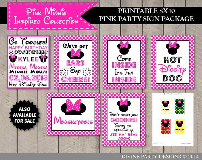 SALE INSTANT DOWNLOAD Hot Pink Mouse 2" Square Printable Thank You Tags / Hot Pink Mouse Collection / Item #1738
