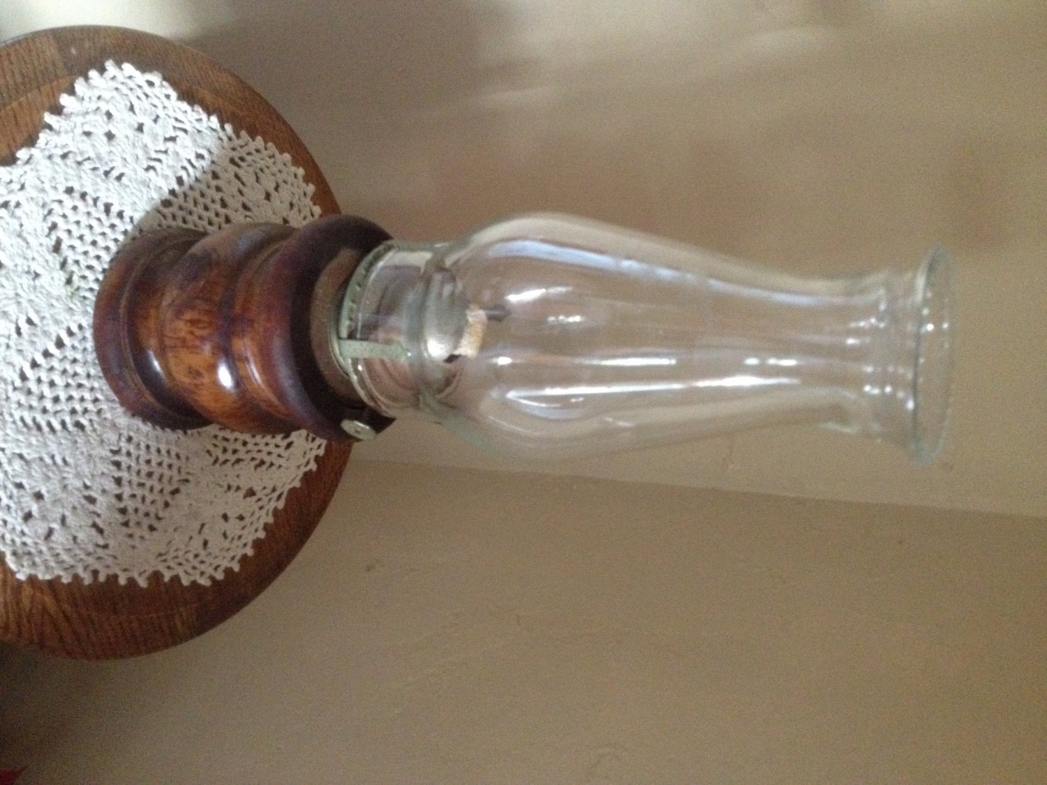 Vintage Hurricane Oil Lamp Turned Wood Base Lamplight Farms