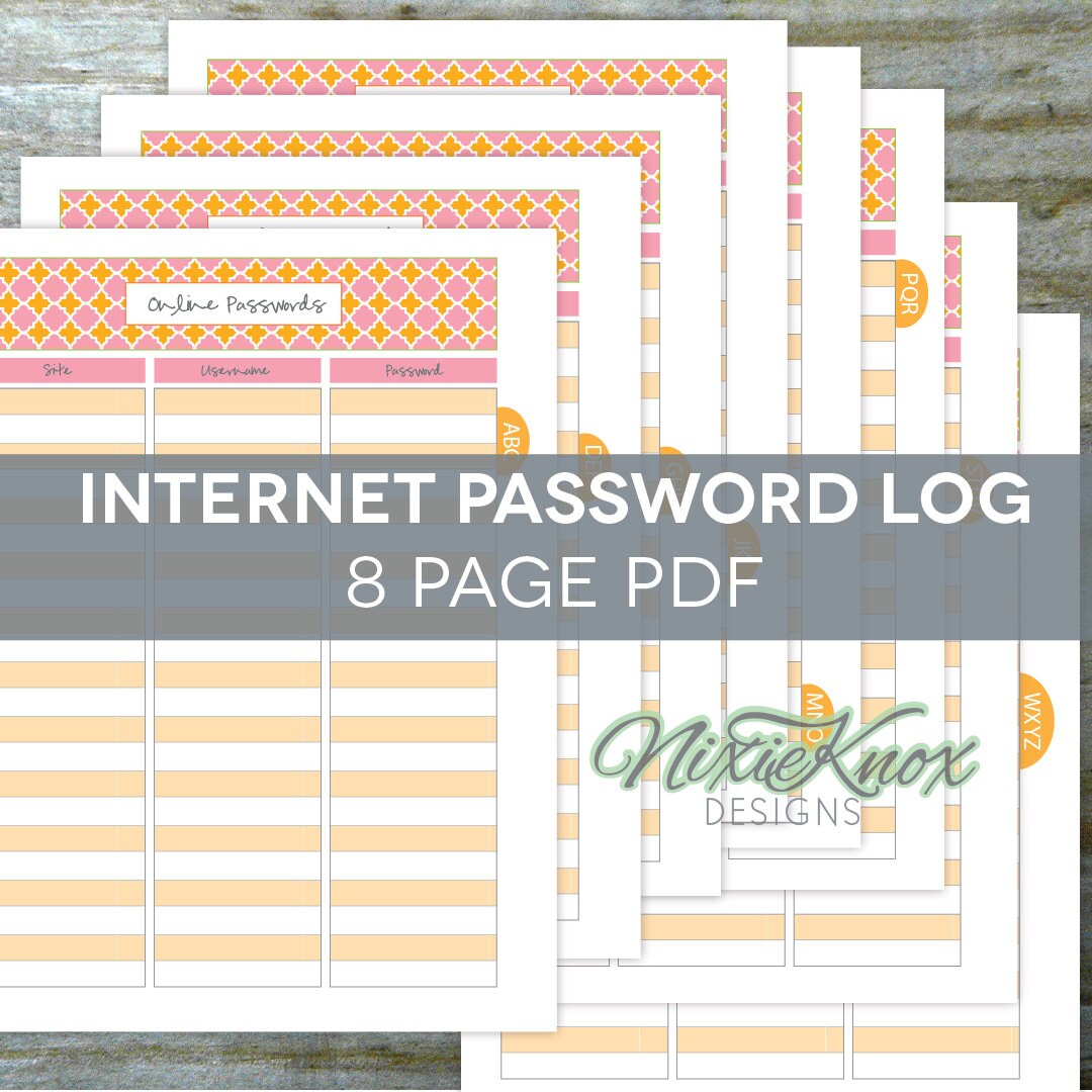 Password Keeper EDITABLE Printable 8 Alphabetical Pages