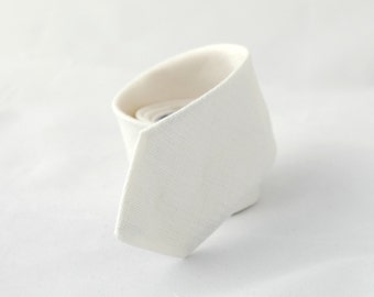 Men's Necktie – Cotton Linen SKINNY or SLIM - White