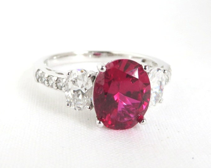 Vintage Pink Topaz Sterling Silver Ring, Topaz & CZs, Engagement Ring, Bridal Jewelry, Size 9