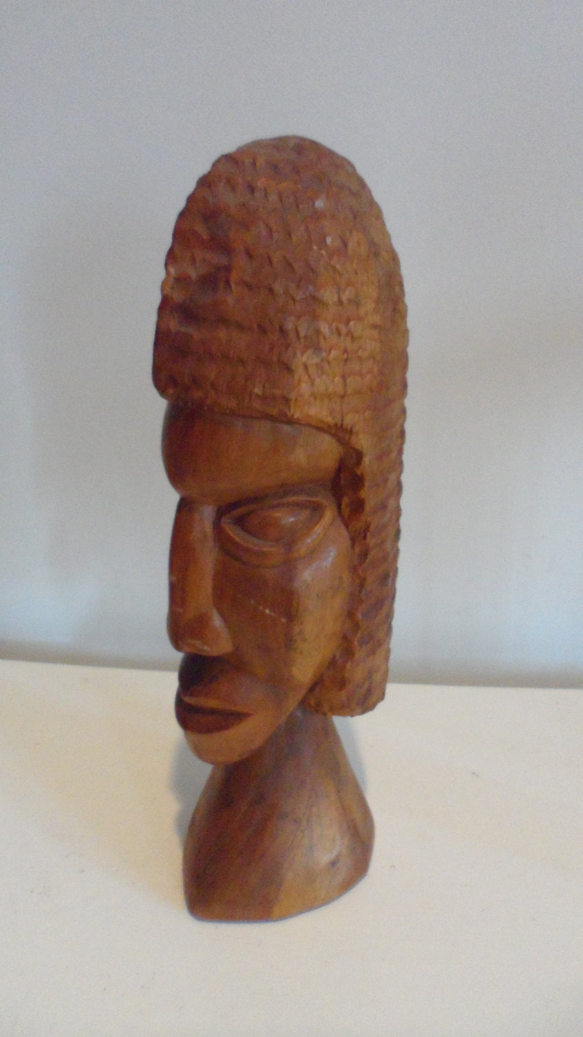 midcentury wood carved head african native by STARSTRUCKGEM