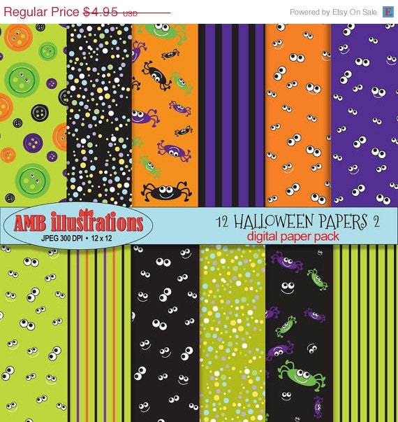 80% OFF Cute Halloween Digital paper- AMB-402 Il_570xn