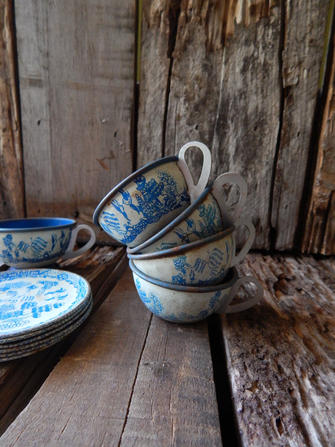 vintage metal tea set