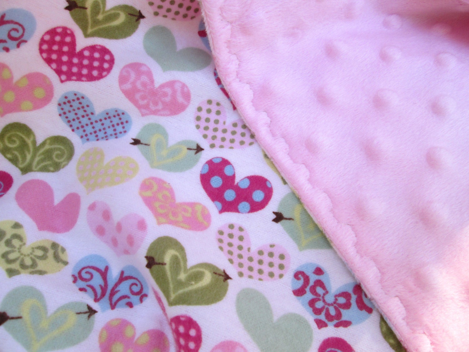 SALE Ornate Hearts Flannel and Pink Minky Extra Large