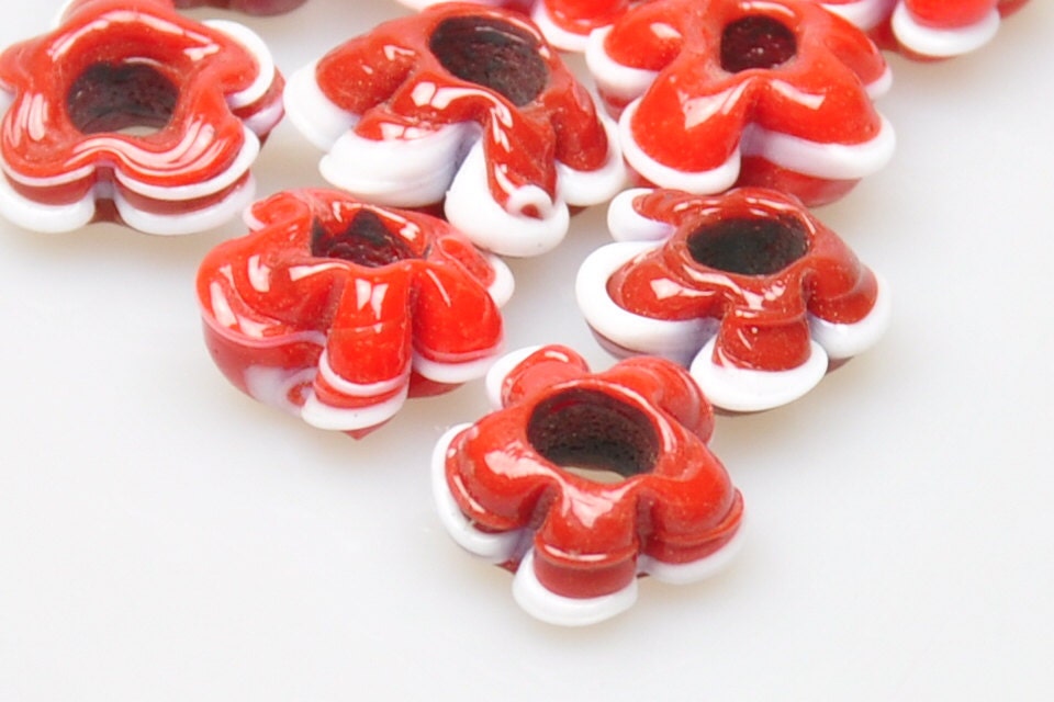 10 Pieces Recycled Glass Beads Handmade Artisan Glass Flower