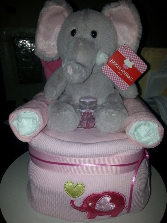 Elephant diaper chair baby shower center by AprilsBabyGiftBoutiq