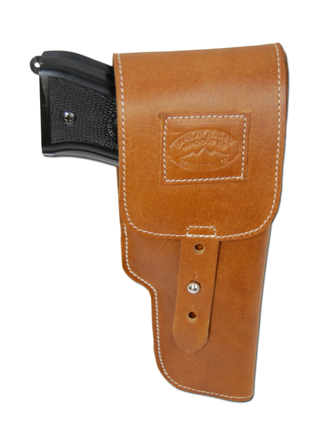 New Saddle Tan Leather Flap Gun Holster for Full Size 9mm .40