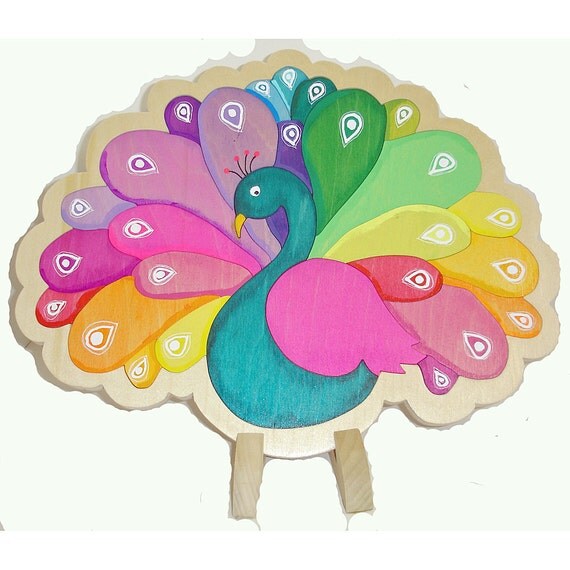 Rainbow Peacock Wooden Tray Puzzle Color Matching Game